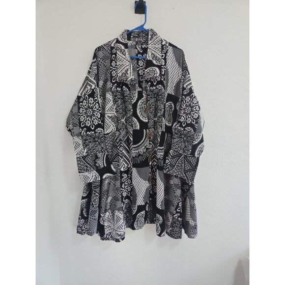 Womens Patchwork 100% Cotton One Size Swing Jacket Lagen Look Boho Artsy  READ - Picture 3 of 14